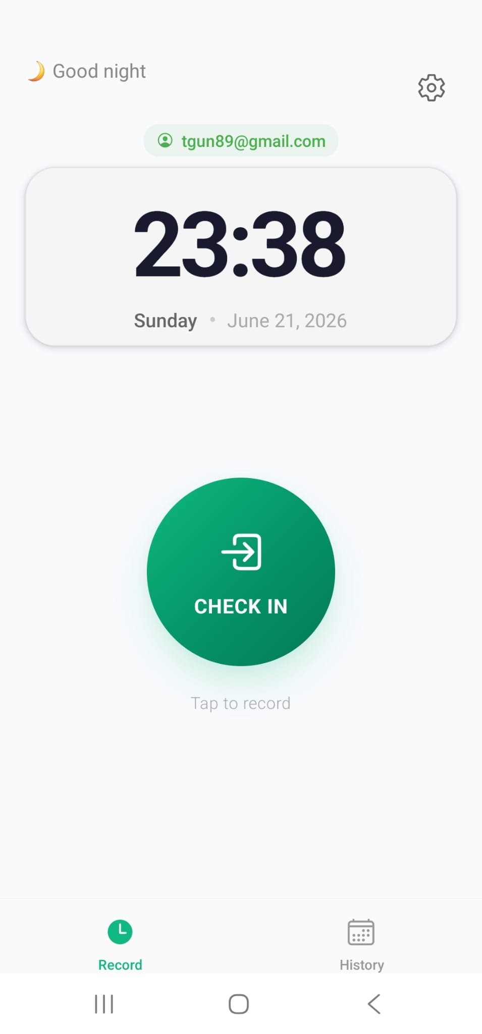 KlickZeit — Check-in screen